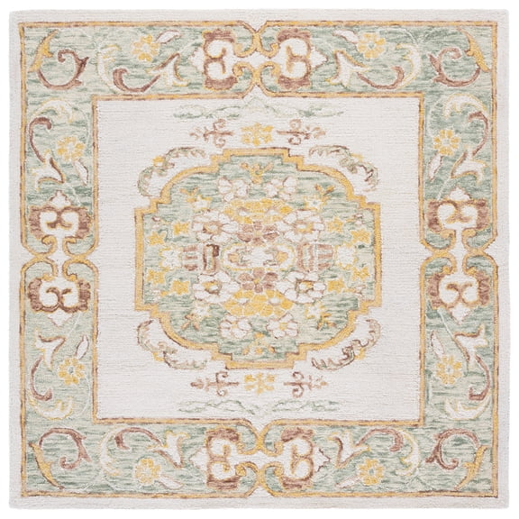 SAFAVIEH Aspen Gaman Medallion Area Rug, Ivory/Light Gray, 6' x 6' Square