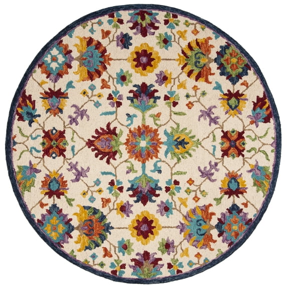 SAFAVIEH Aspen Giles Floral Bordered Wool Area Rug, Ivory/Blue, 3' x 3' Round