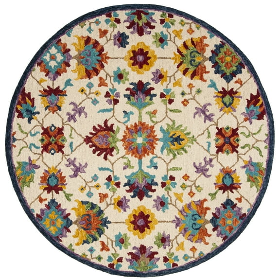 SAFAVIEH Aspen Giles Floral Bordered Wool Area Rug, Ivory/Blue, 3' x 3' Round