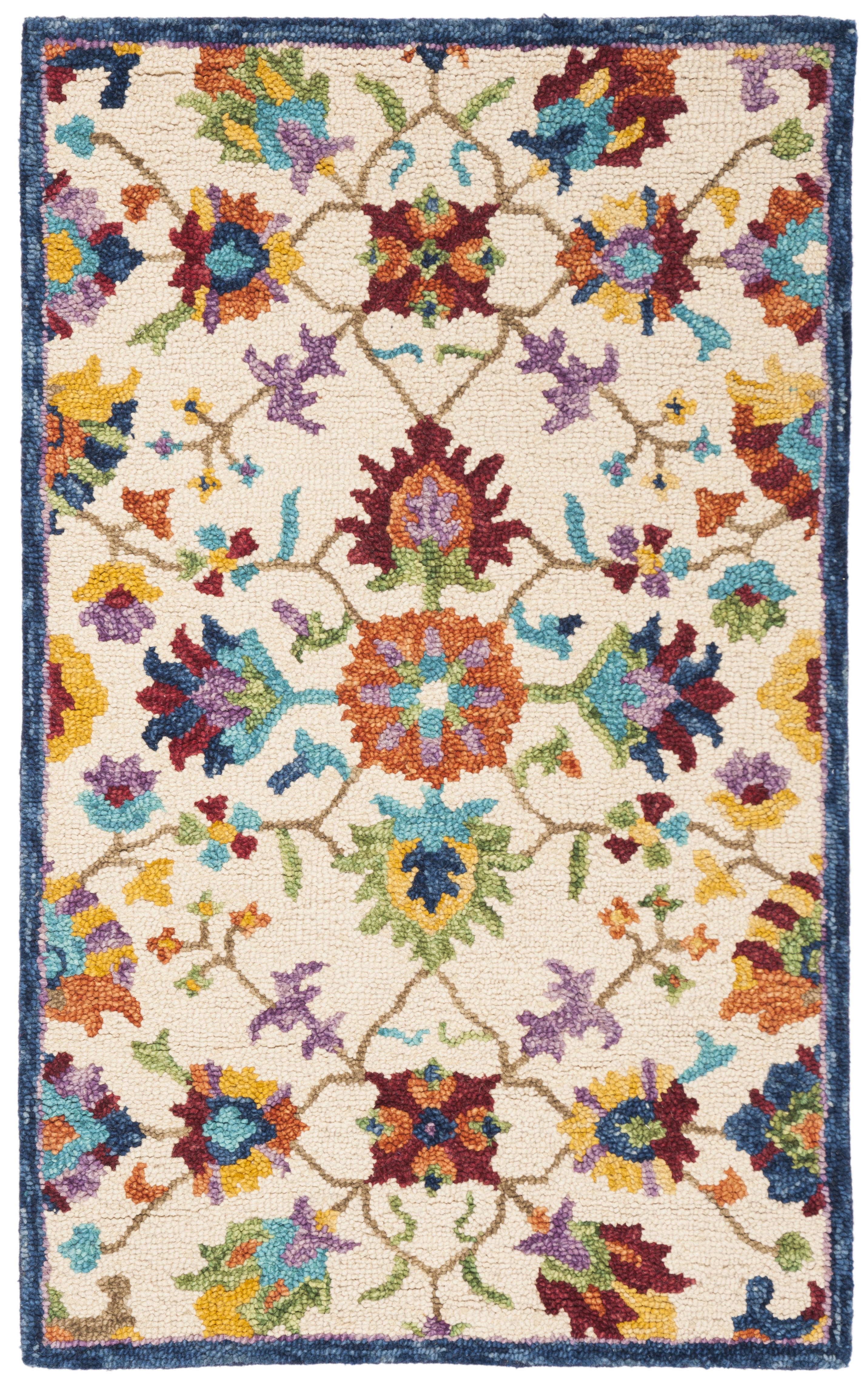 Handmade Tufted Floral Blue Wool Area Rug 3' x 5'