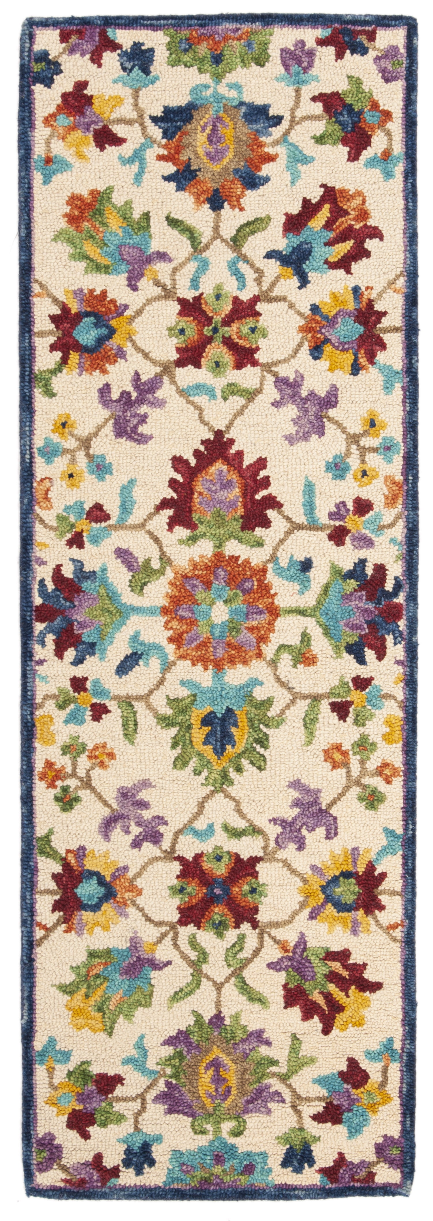 Aspen Blue and Ivory Floral Wool Runner Rug