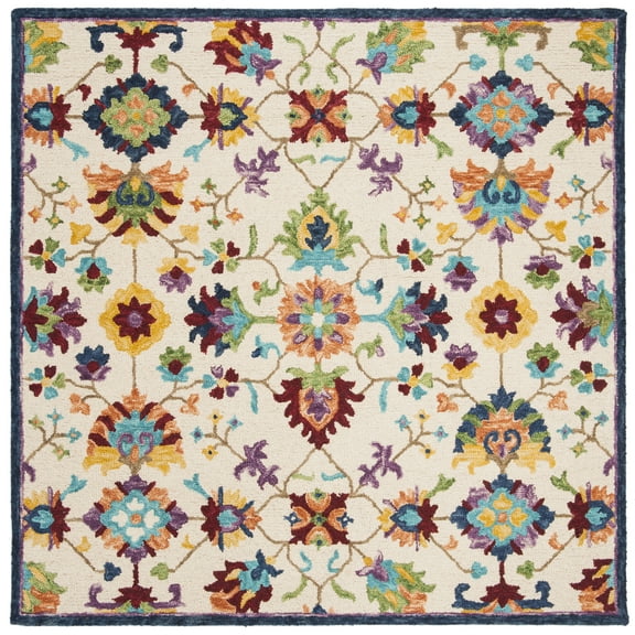 SAFAVIEH Aspen Giles Floral Wool Area Rug, Ivory/Blue, 3' x 3' Square