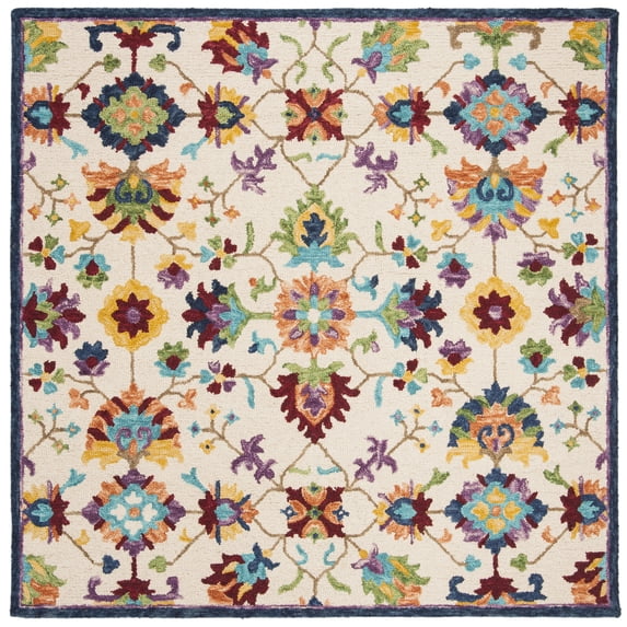 SAFAVIEH Aspen Giles Floral Wool Area Rug, Ivory/Blue, 5' x 5' Square