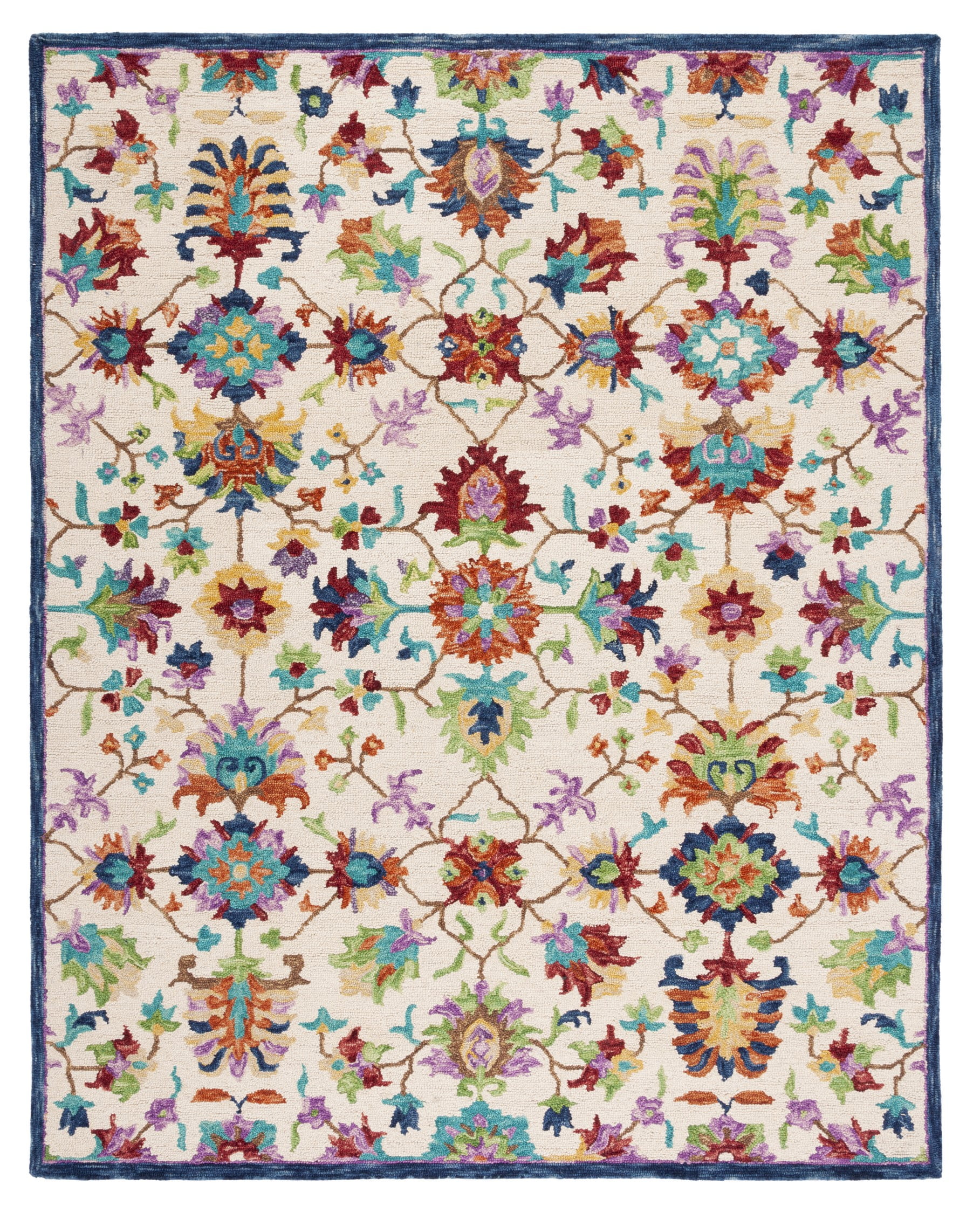 Handmade Blue and Ivory Wool Floral 9' x 12' Area Rug