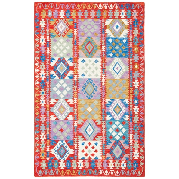 SAFAVIEH Aspen Gloriana Tribal Area Rug, Red/Ivory, 7' x 7' Round