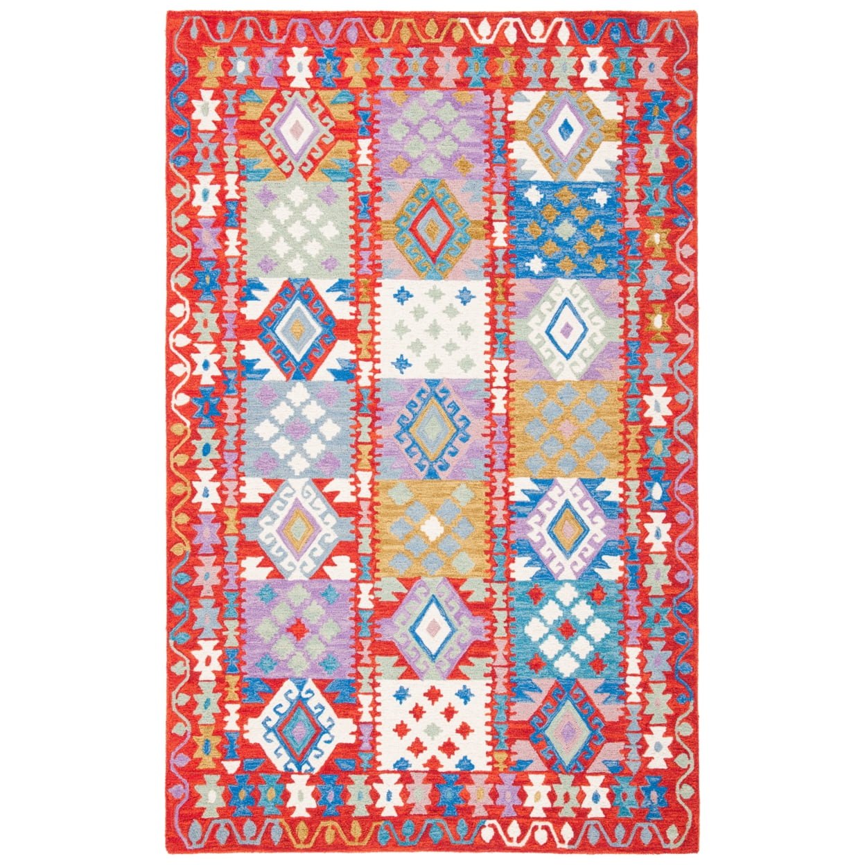 SAFAVIEH Aspen Gloriana Tribal Area Rug, Red/Ivory, 7' x 7' Square