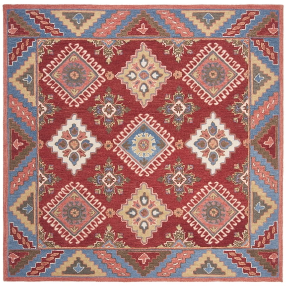 SAFAVIEH Aspen Hildred Geometric Diamonds Area Rug, Red/Blue, 3' x 3' Square