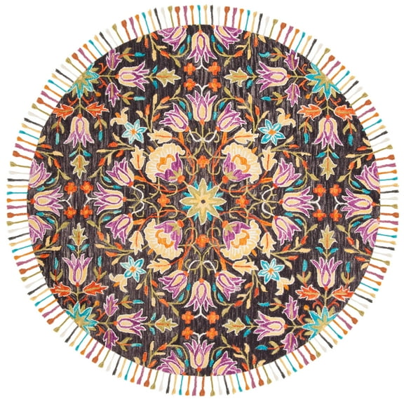 SAFAVIEH Aspen Hughie Floral Wool Area Rug, Black/Purple, 7' x 7' Round