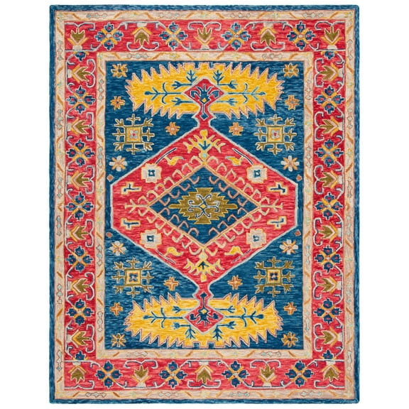 SAFAVIEH Aspen Issabellarose Floral Bordered Wool Area Rug, Red/Blue, 10' x 14'