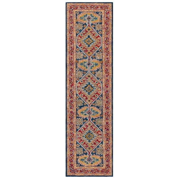 SAFAVIEH Aspen Issabellarose Floral Bordered Wool Runner Rug, Red/Blue, 2'3" x 11'