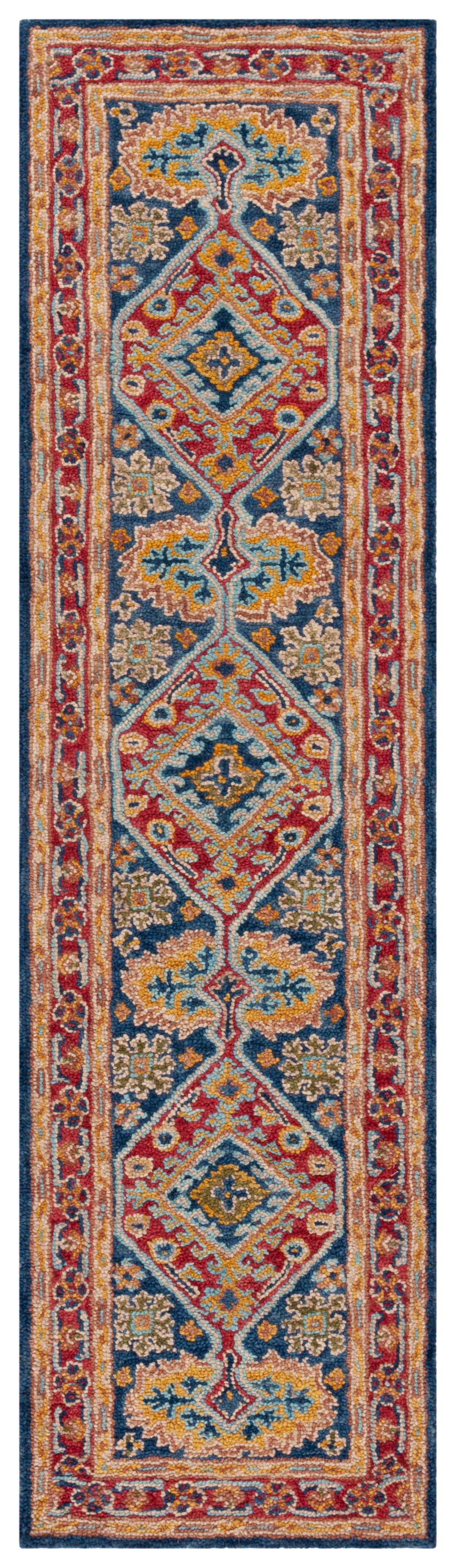 Handmade Blue and Red Wool Tufted Runner Rug