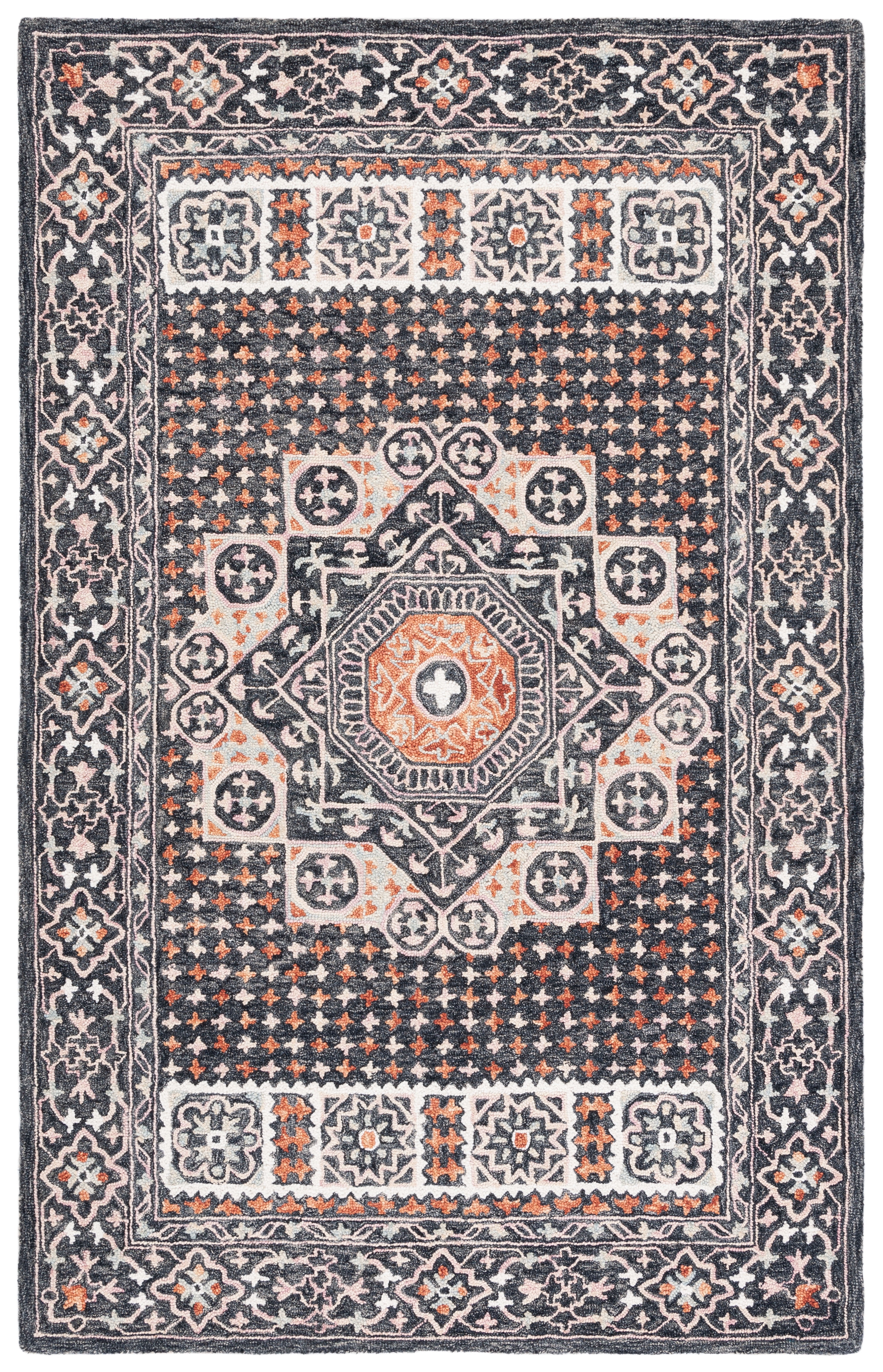 Aspen Black and Rust Wool Cotton 4' x 6' Handmade Rug