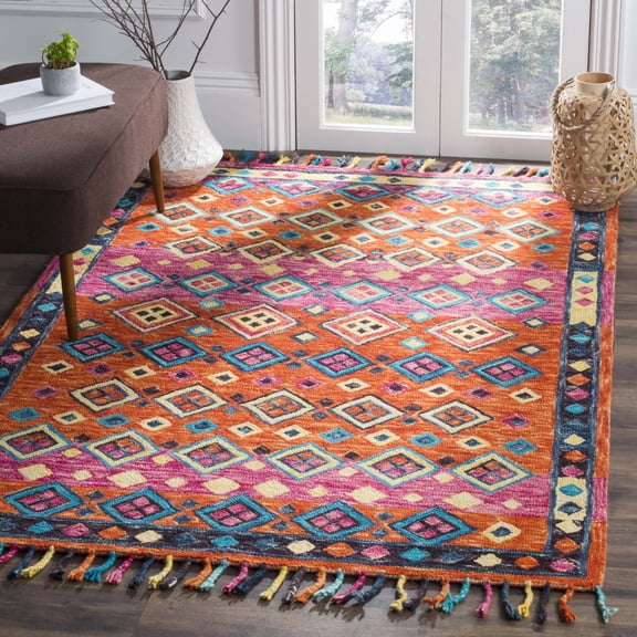 SAFAVIEH Aspen Jake Southwestern Wool Area Rug, Orange/Fuchsia, 2' x 3'
