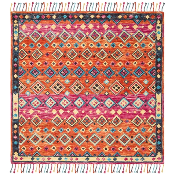 SAFAVIEH Aspen Jake Southwestern Wool Area Rug, Orange/Fuchsia, 3' x 3' Square