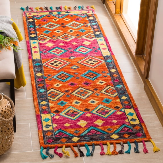 SAFAVIEH Aspen Jake Southwestern Wool Runner Rug, Orange/Fuchsia, 2'3" x 17'