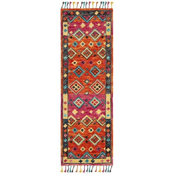 SAFAVIEH Aspen Jake Southwestern Wool Runner Rug, Orange/Fuchsia, 2'3" x 8'