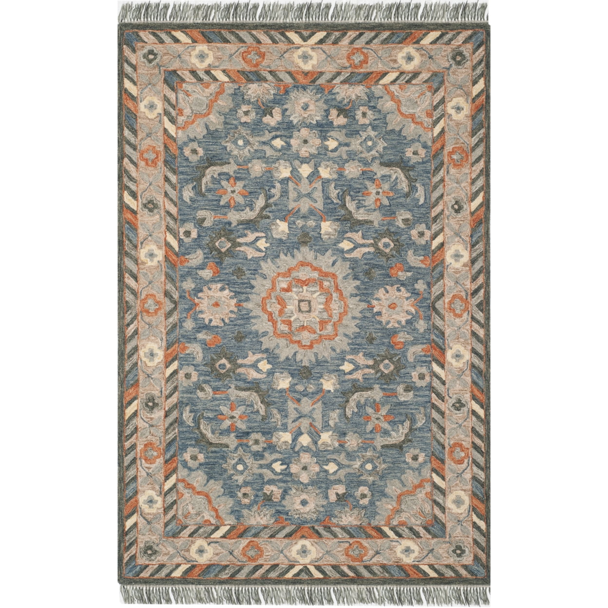 Handmade Blue and Rust Wool Tufted Reversible 4' x 6' Area Rug