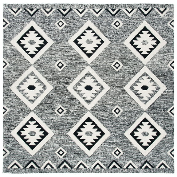 SAFAVIEH Aspen Jayna Geometric Wool Area Rug, Black/Ivory, 5' x 5' Square