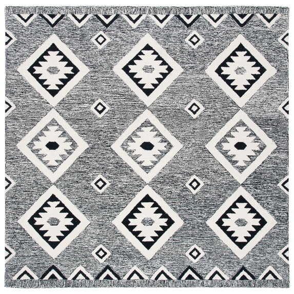 SAFAVIEH Aspen Jayna Geometric Wool Area Rug, Black/Ivory, 7' x 7' Square