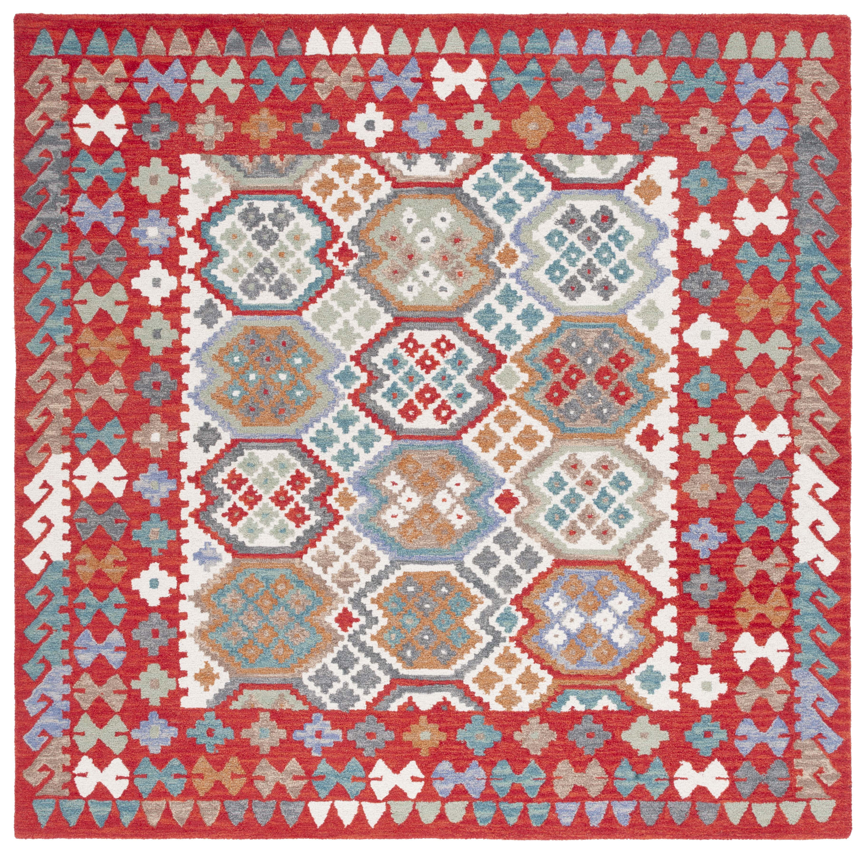 SAFAVIEH Aspen Jenae Geometric Area Rug, Red/Ivory, 7' x 7' Square