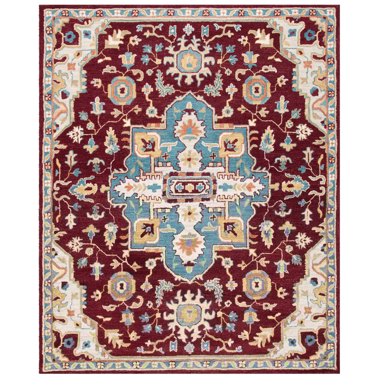 SAFAVIEH Aspen Jerred Southwestern Wool Area Rug, Red/Blue, 3' x 3' Round