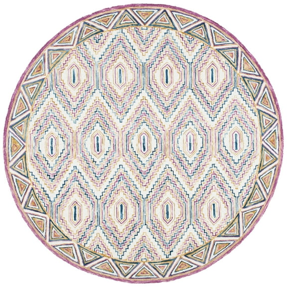 SAFAVIEH Aspen Jessamine Geometric Wool Area Rug, Ivory/Rust, 7' x 7' Round