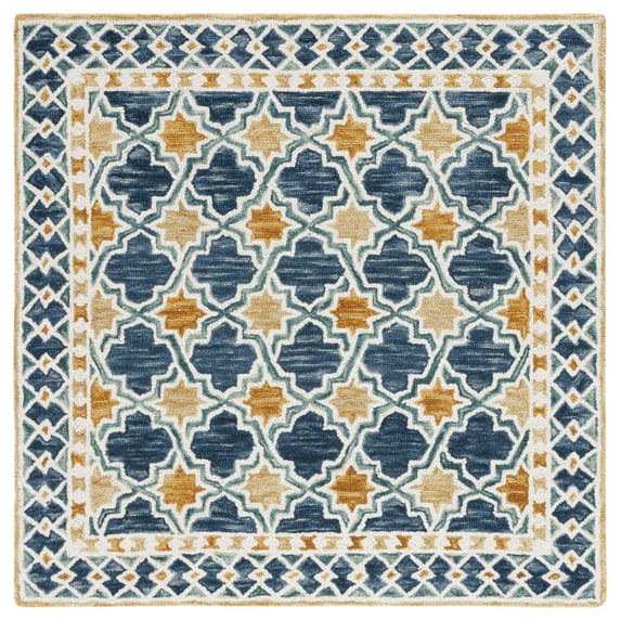 SAFAVIEH Aspen Joshua Geometric Area Rug, Navy/Yellow, 5' x 5' Square