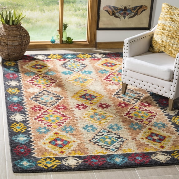 SAFAVIEH Aspen Jovka Geometric Diamonds Wool Area Rug, Beige/Charcoal, 8' x 10'