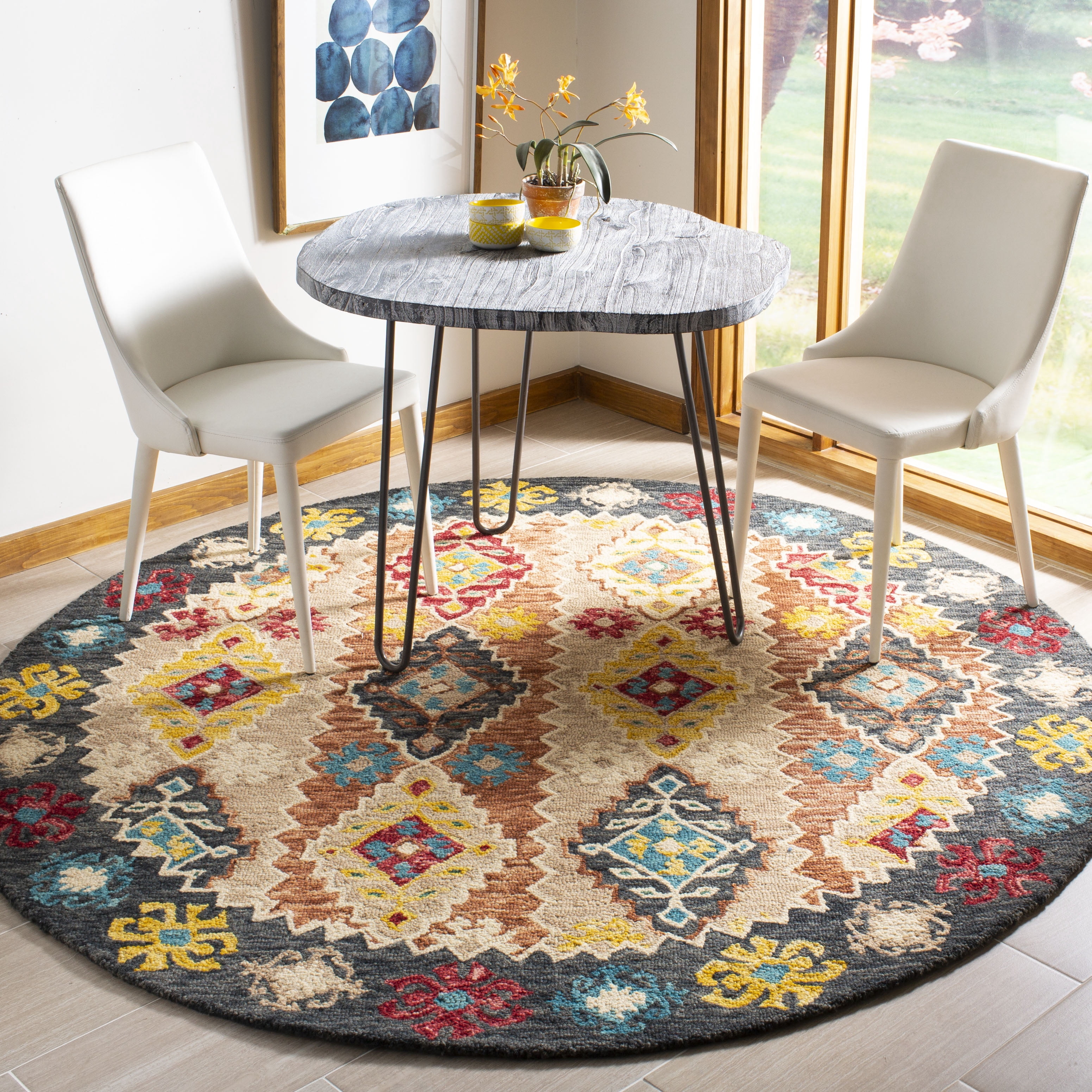 SAFAVIEH Aspen Jovka Geometric Wool Area Rug, Beige/Charcoal, 7' x 7' Round