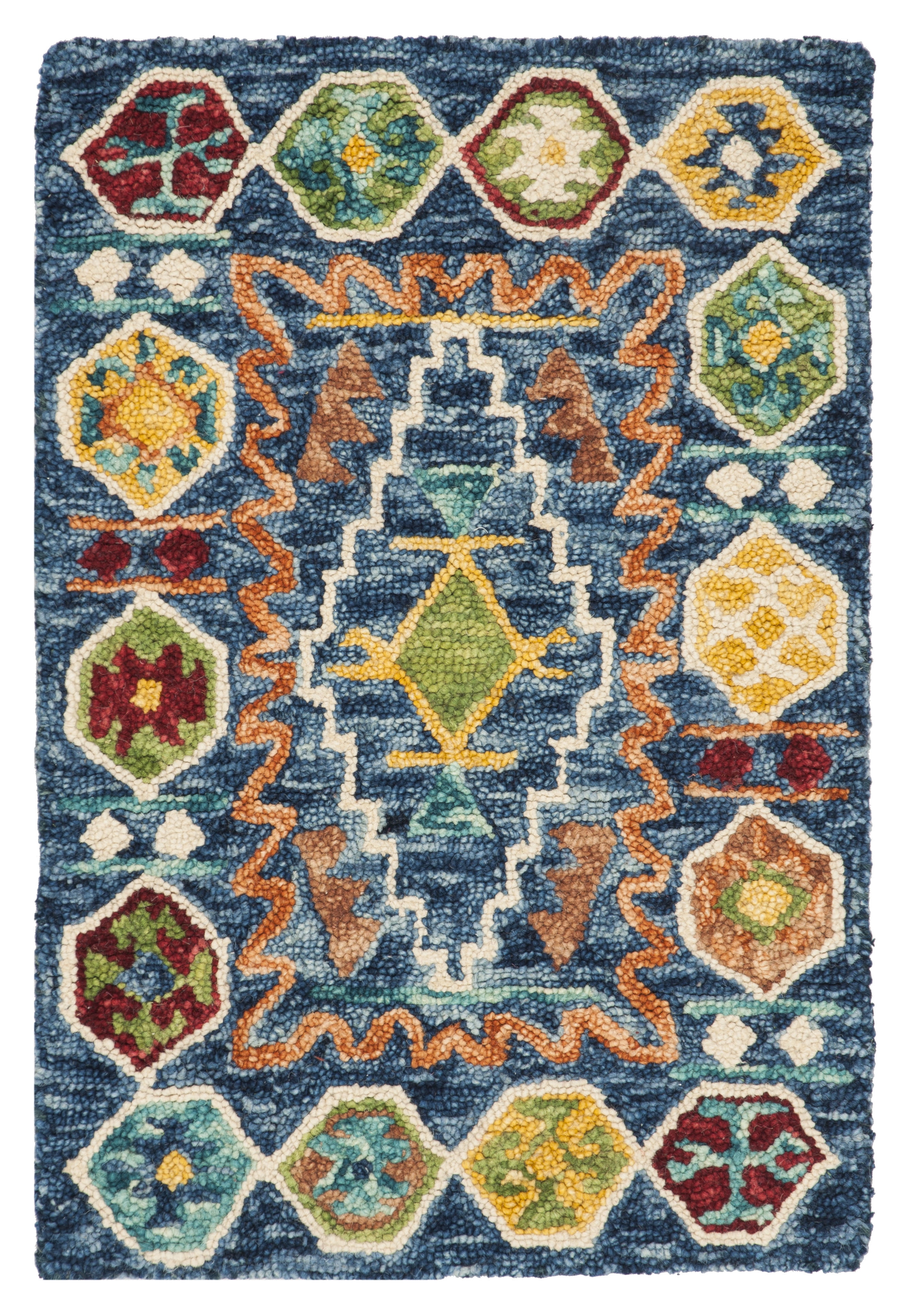 Handmade Geometric Blue Wool Area Rug 2' x 3'