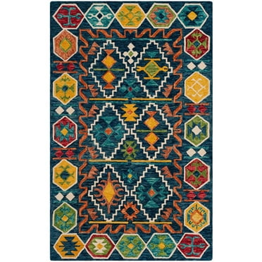 SAFAVIEH Aspen Joyce Geometric Wool Area Rug, Navy/Gold, 5' x 8'