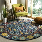 SAFAVIEH Aspen Joyce Southwestern Wool Area Rug, Navy/Gold, 7' x 7' Round
