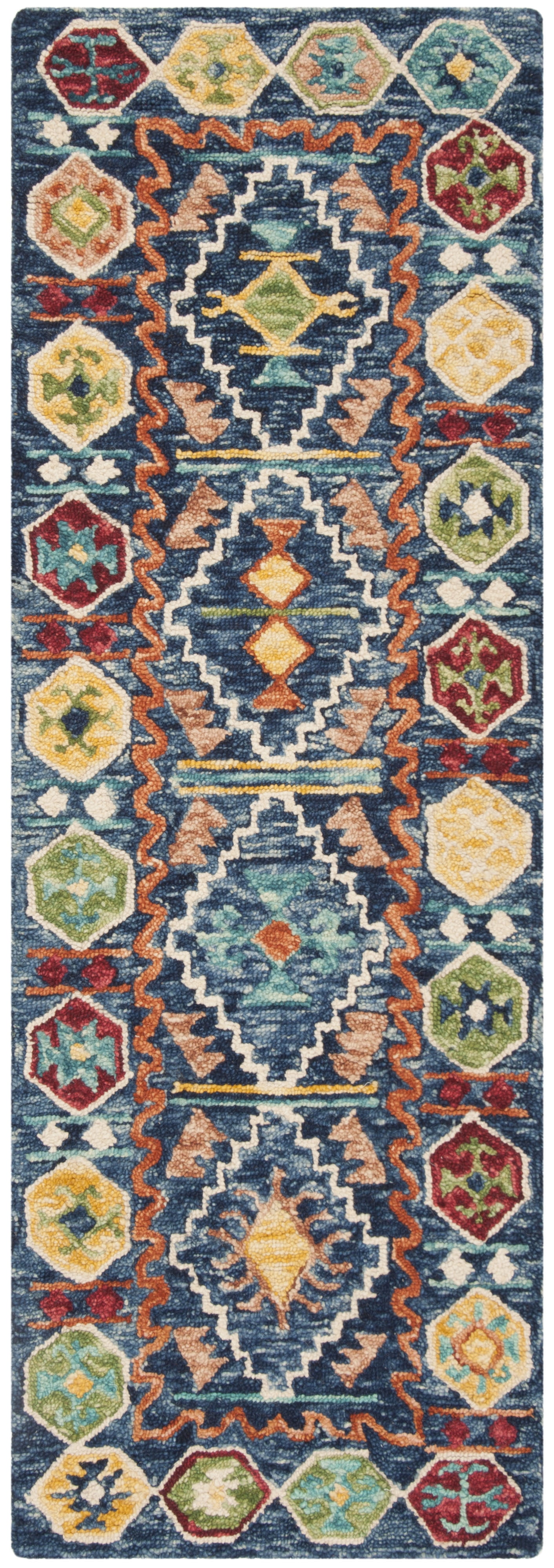 SAFAVIEH Aspen Joyce Southwestern Wool Runner Rug, Navy/Gold, 2'3" x 8'