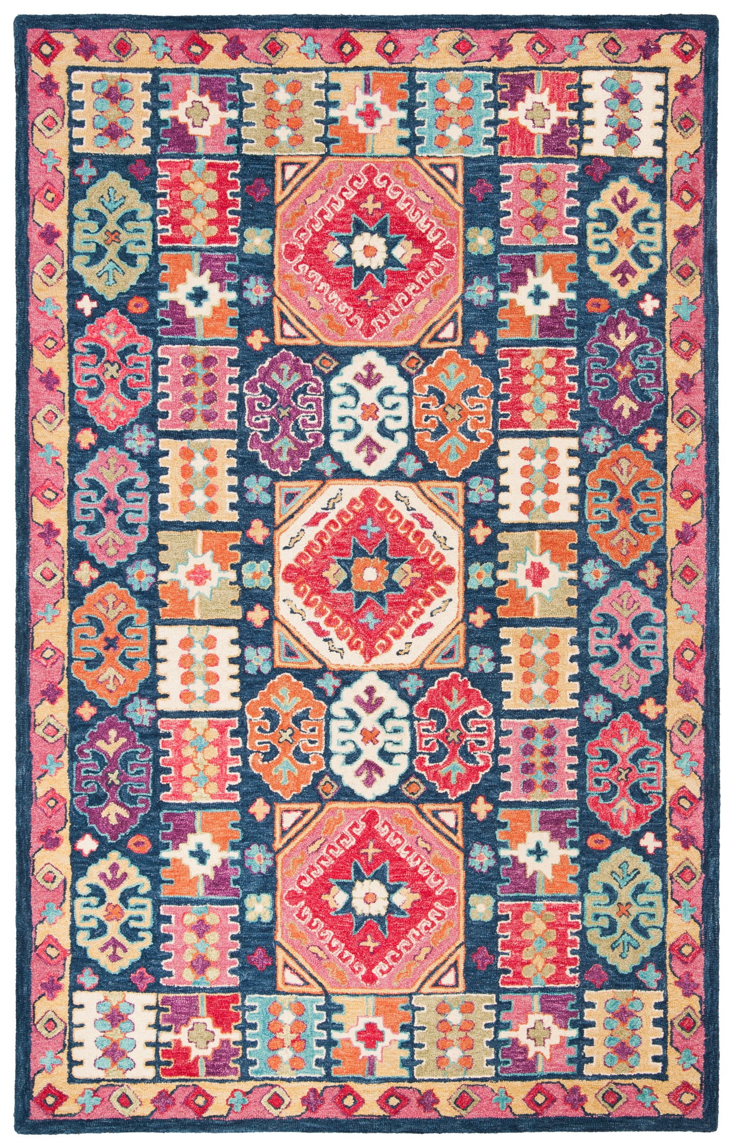 SAFAVIEH Aspen Kapoor Floral Bordered Wool Area Rug, Blue/Red, 3' x 5'