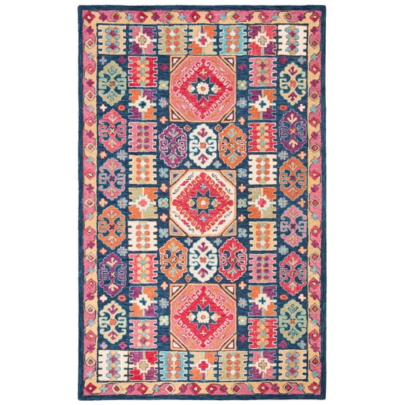 SAFAVIEH Aspen Kapoor Floral Wool Area Rug, Blue/Red, 2' x 3'
