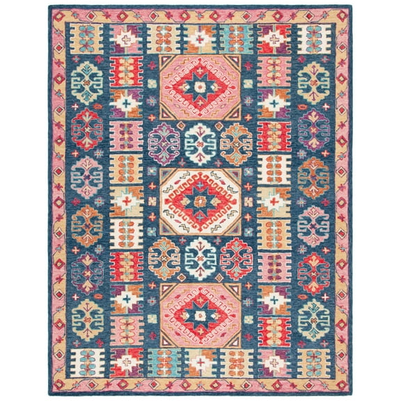 SAFAVIEH Aspen Kapoor Floral Wool Area Rug, Blue/Red, 6' x 9'