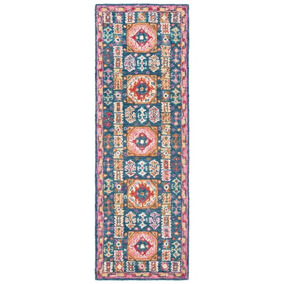 SAFAVIEH Aspen Kapoor Floral Wool Runner Rug, Blue/Red, 2'3" x 11'