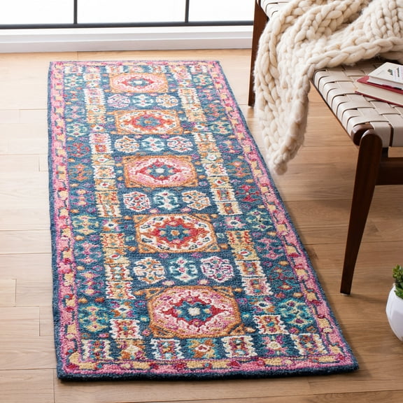 SAFAVIEH Aspen Kapoor Floral Wool Runner Rug, Blue/Red, 2'3" x 7'