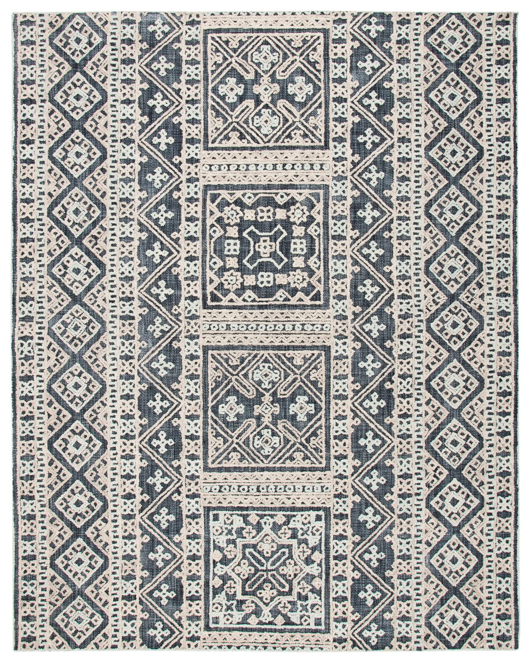 Gray Geometric Handmade Wool Round Area Rug