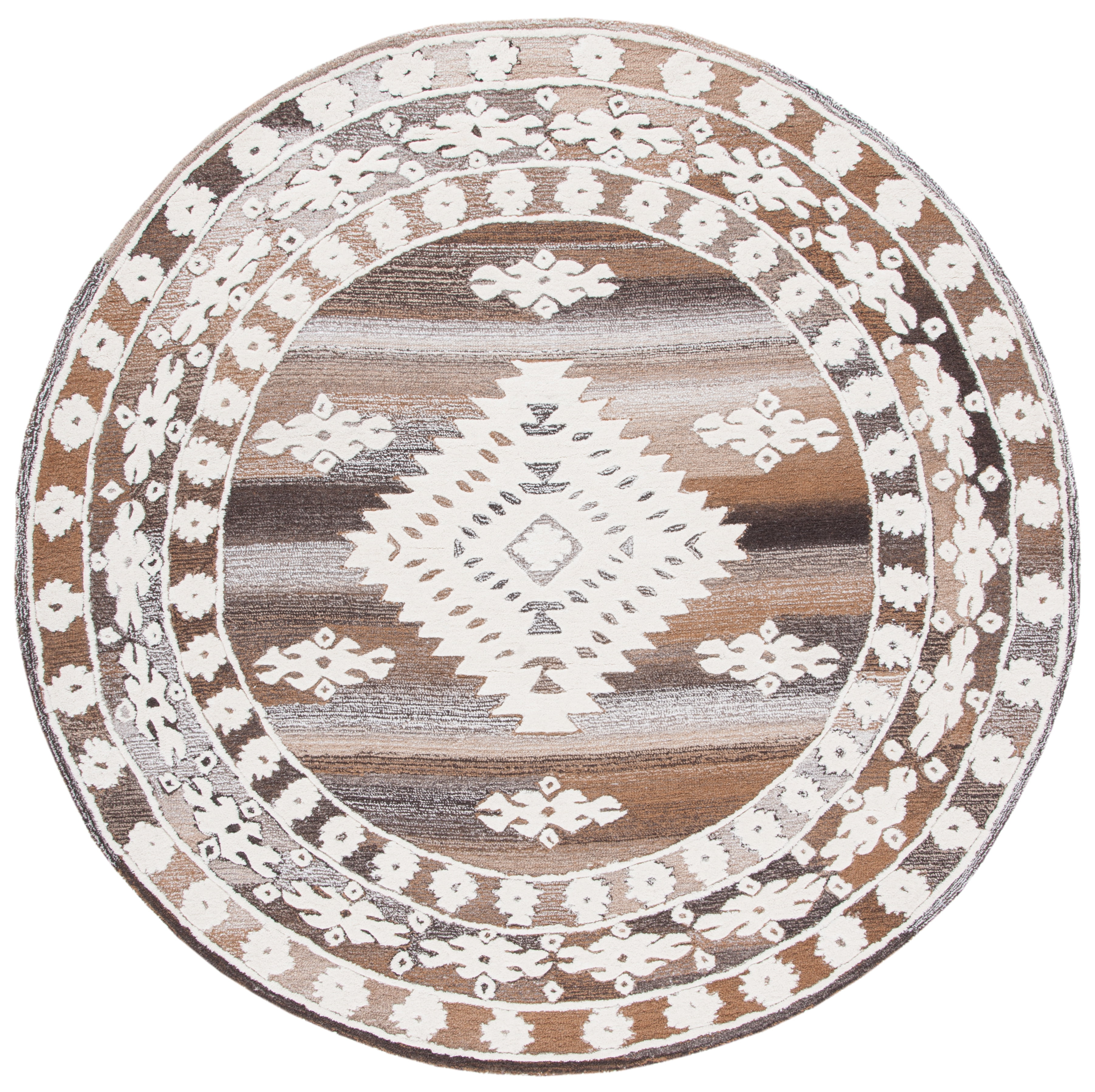 SAFAVIEH Aspen Kerry Geometric Area Rug, Ivory/Light Brown, 7' x 7' Round