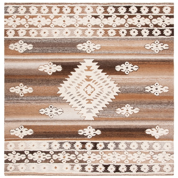 SAFAVIEH Aspen Kerry Geometric Area Rug, Ivory/Light Brown, 7' x 7' Square
