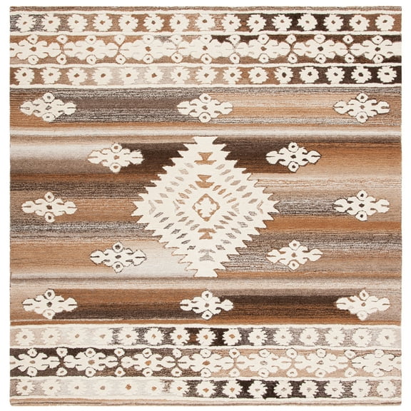 SAFAVIEH Aspen Kerry Geometric Area Rug, Ivory/Light Brown, 7' x 7' Square