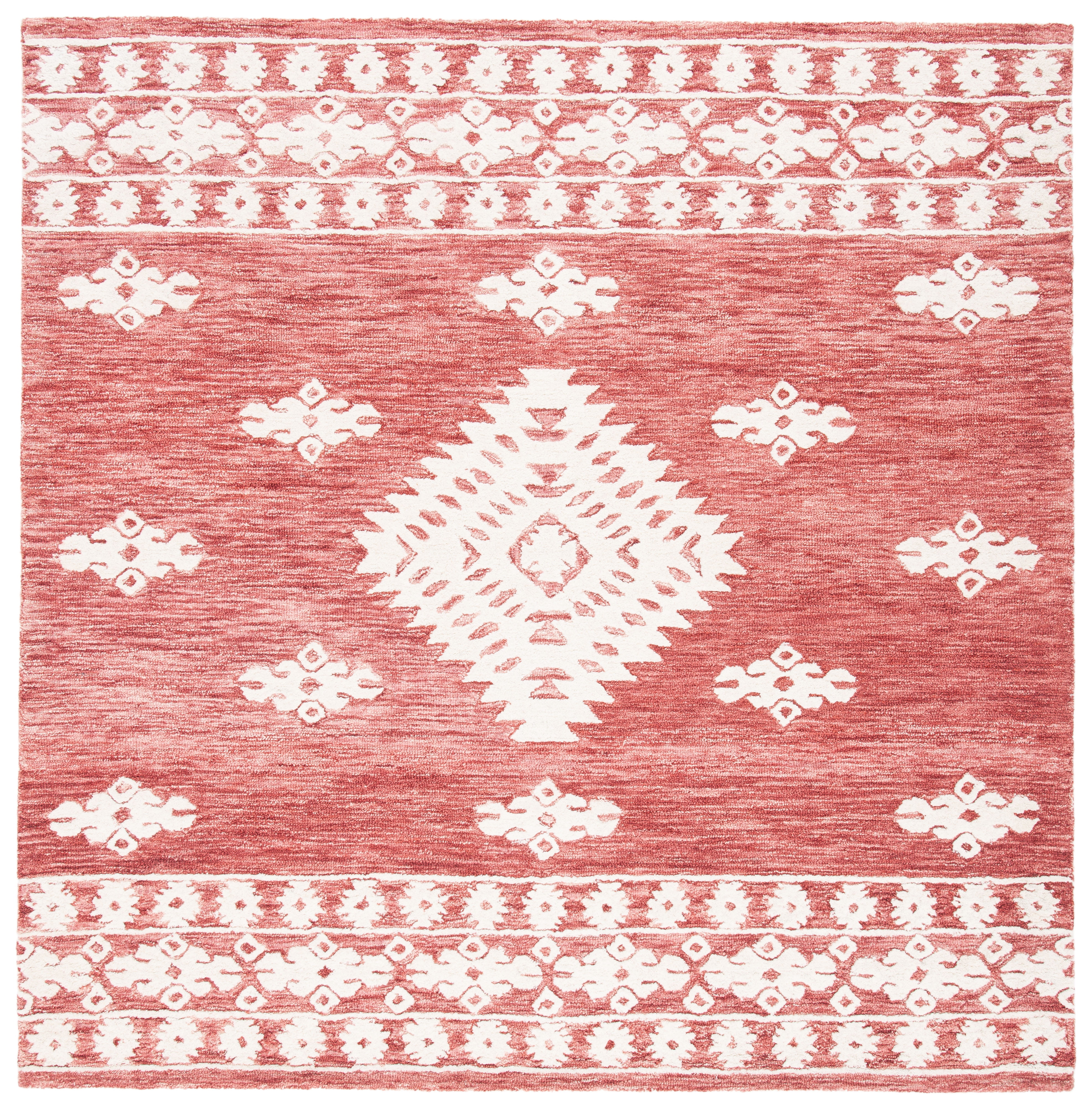 Ivory Wool Geometric 7' x 7' Square Tufted Area Rug