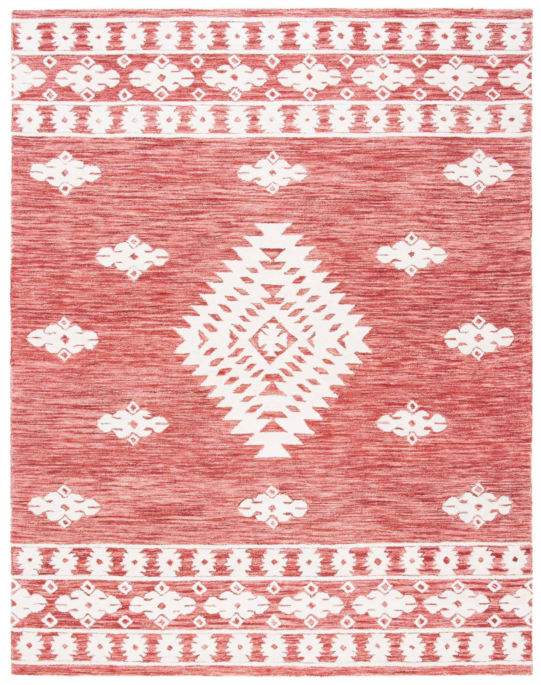 Ivory and Rust Handmade Tufted Wool Area Rug 9' x 12'