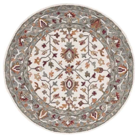 SAFAVIEH Aspen Korrine Tribal Area Rug, Ivory/Grey, 5' x 5' Round