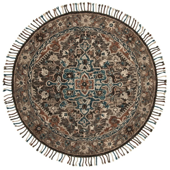 SAFAVIEH Aspen Lance Oriental Wool Area Rug, Charcoal/Light Brown, 7' x 7' Round