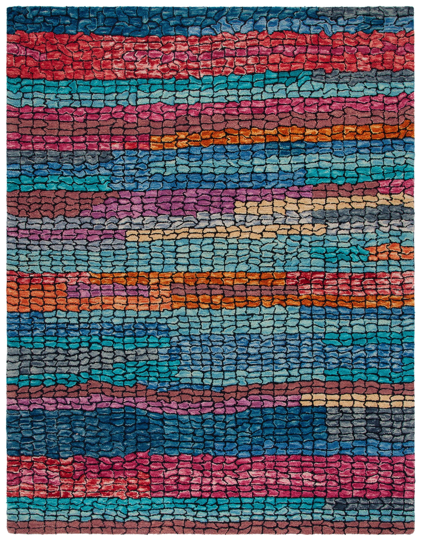 SAFAVIEH Aspen Leontyne Geometric Striped Wool Area Rug, Navy/Red, 9' x 12'
