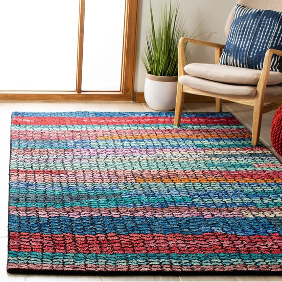 SAFAVIEH Aspen Leontyne Geometric Wool Area Rug, Navy/Red, 4' x 6'