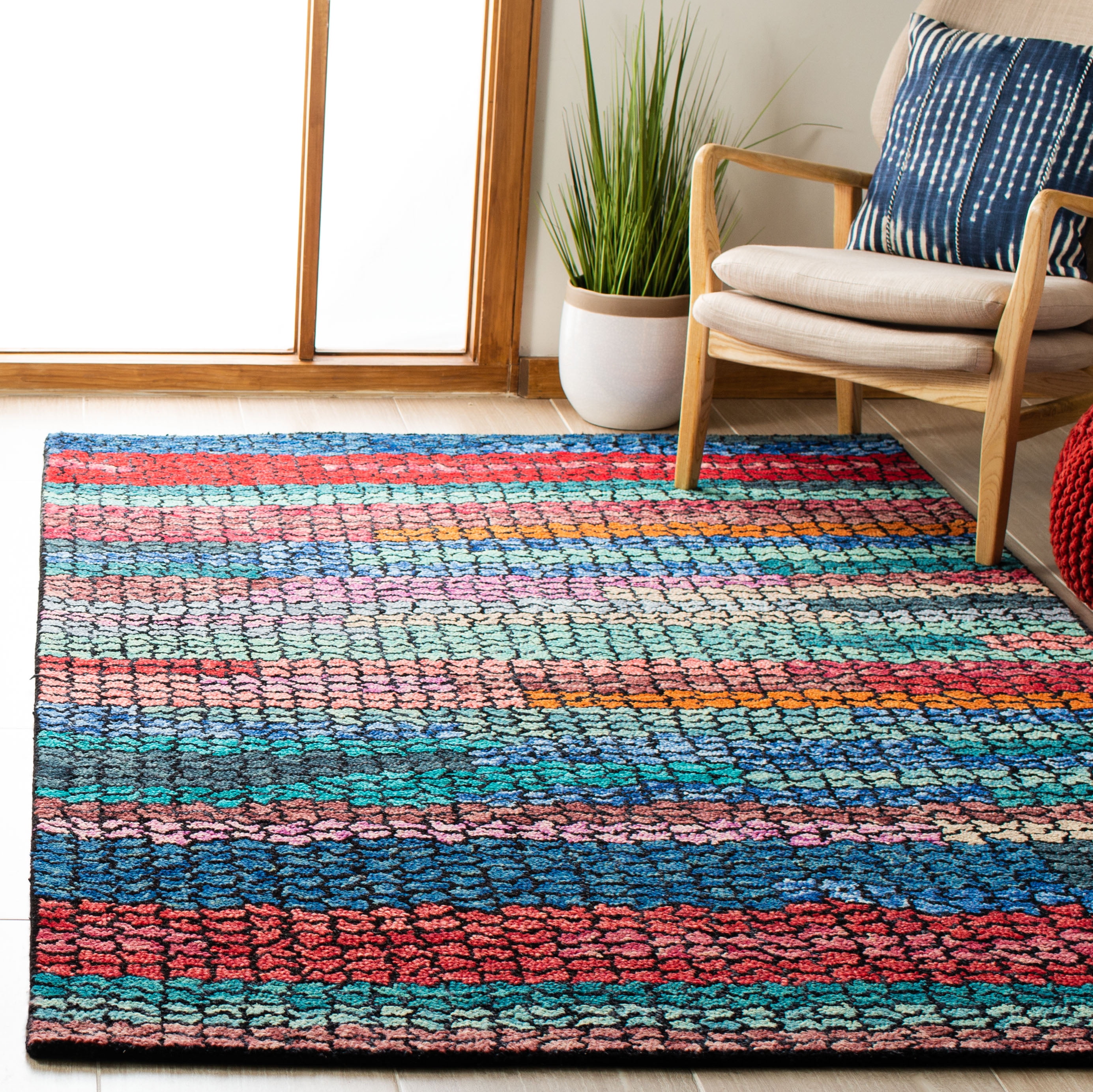 SAFAVIEH Aspen Leontyne Geometric Wool Area Rug, Navy/Red, 5' x 8'