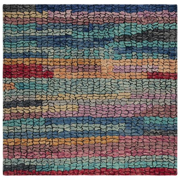 SAFAVIEH Aspen Leontyne Geometric Wool Area Rug, Navy/Red, 7' x 7' Square